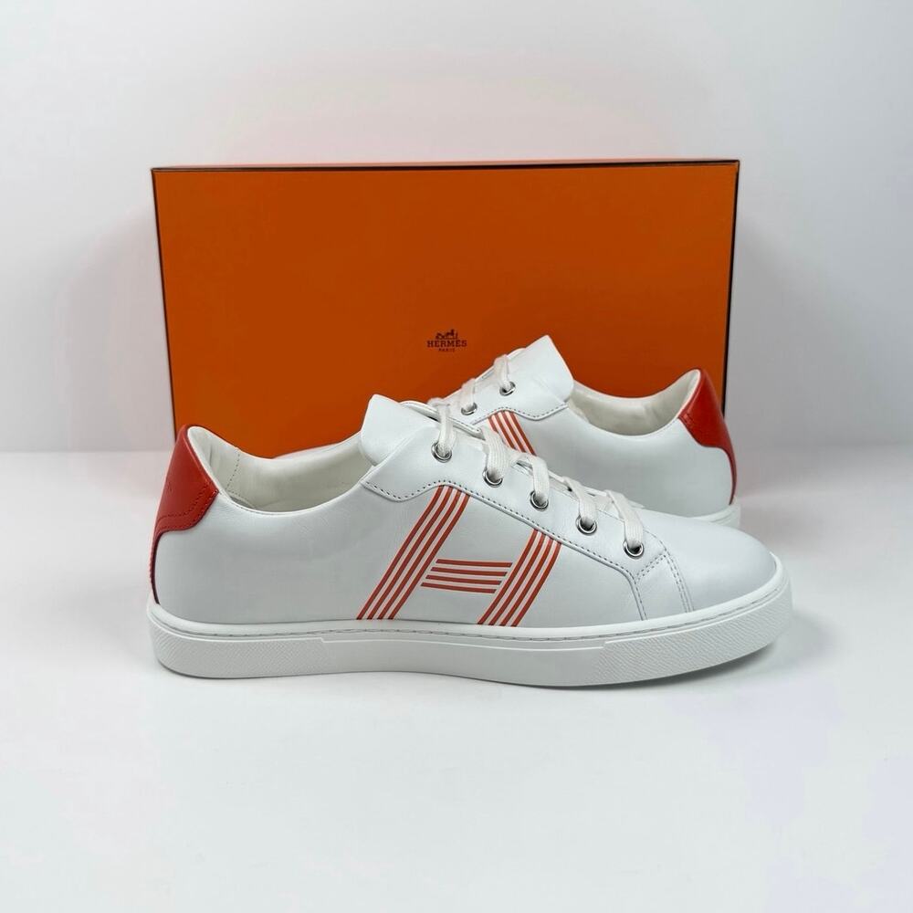Size 8.5 - Hermes Advantage White Orange Sneakers NEW - Picture 5 of 10